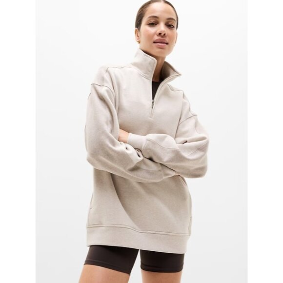 Athleta S Forever Fleece 1/4 Zip Sweatshirt Wildwood Heather Two Tone Small - Picture 1 of 5